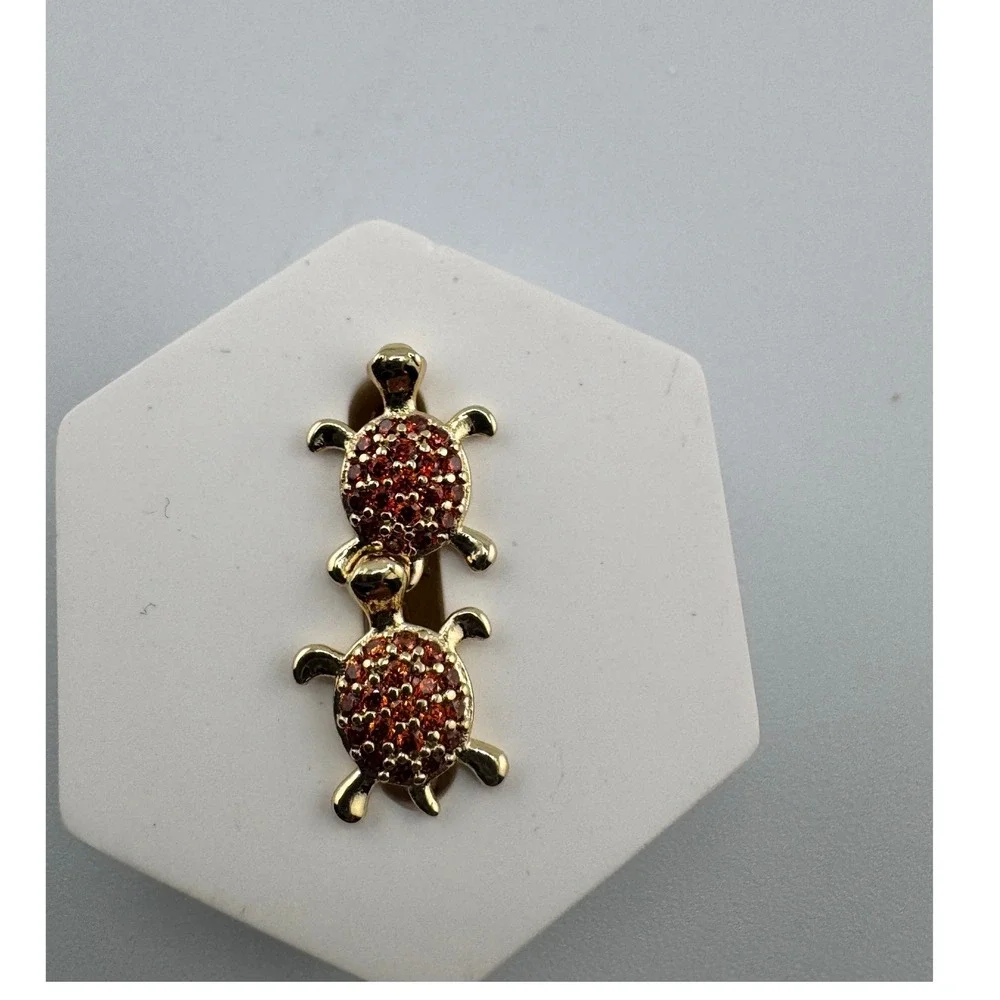Mini 4k Gold Plated Turtle Huggie Hoop Earrings Red Orange Pavé‎ Crystal